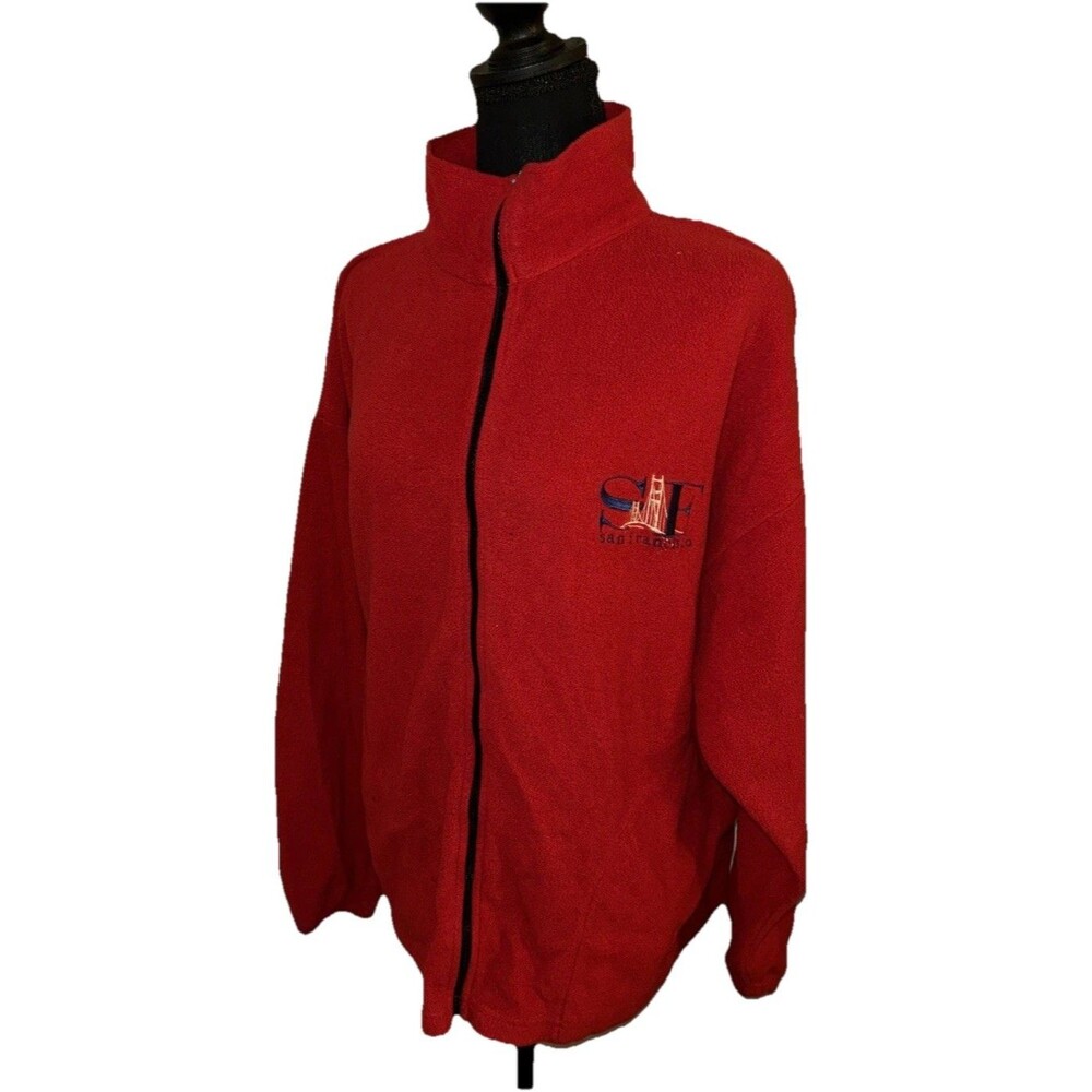 Vintage San Francisco Neck Long Sleeve Red Cotton Sweater Zipper Missing Handle